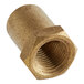 A brass threaded nut with a white background.