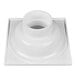 A white square PVC Bell Trap floor drain with a hole in the center.