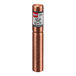 A copper tube with a red label on it.