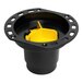 An Oatey freestanding tub drain kit with black and yellow pieces inside a black container.