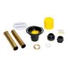 A close-up of a black and yellow Oatey freestanding tub drain kit with a yellow rubber seal.