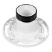 A white plastic Oatey Twist-N-Set water closet flange with a black ring.