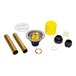 An Oatey freestanding tub drain kit with a yellow rubber stopper in a yellow plastic container.