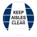 A white and blue Superior Mark "Keep Aisles Clear" safety floor sign with black text.