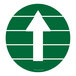 A green and white rectangle with a green circle and white arrow pointing up.