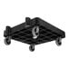 A black plastic Carlisle glass rack dolly with wheels.