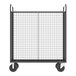 A gray metal cage cart with wheels.