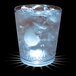 A 12 oz customizable plastic rocks cup with white LED light filled with water and ice on a white background.