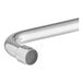 A close-up of a chrome deck-mount faucet with a long 12" swing spout.