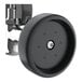 A close-up of a Regency pre-rinse faucet wheel with a black and white design on a black rim.