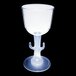 A clear plastic wine cup with a cactus shaped stem.