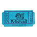 A blue 1-part raffle ticket roll with the word "Meal" in black text.