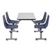 A National Public Seating cafeteria table with navy seats and a wild cherry top.