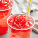 A red drink with a straw and Fanale Strawberry Jelly on top.