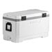 A white Igloo cooler with black handles.