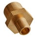 A brass Cooking Performance Group orifice connector with a nut on a gold metal pipe fitting.