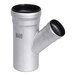 A stainless steel Josam 45 degree pipe wye fitting.