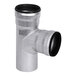 A stainless steel Josam sanitary pipe fitting with black rubber.