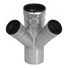 A stainless steel Josam offset double wye pipe fitting with two black rubber inserts.