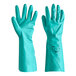 A close-up of a bag of Lavex green nitrile gloves with a label showing a pair of gloves.