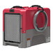 An AlorAir red and grey industrial commercial dehumidifier with a wire wrapped around it.