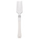 A close up of a WNA Comet plastic fork with an ivory handle.