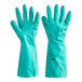 A pair of green unlined Nitrile gloves.
