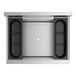 A Regency stainless steel underbar ice bin with 10 circuit post-mix cold plate and bottle holders.