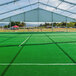 A green FieldEXP ChoiceTurf event turf roll with white lines.