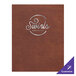 A brown leather H. Risch, Inc. menu board cover.