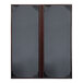 A black menu cover with a brown border and picture corners.