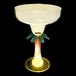 A customizable plastic margarita glass with a palm tree stem and a yellow LED light.