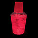 A customizable plastic shaker with a red LED light filled with a red drink and ice.