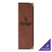 A brown leather rectangular H. Risch, Inc. menu cover with black text.