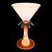 A close-up of a 7 oz. plastic martini glass with a palm tree stem and an orange LED light inside.