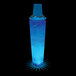 A customizable plastic shaker cup with a blue LED light.