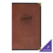 A brown leather H. Risch, Inc. menu cover with black text.