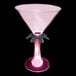 A pink plastic martini glass with a palm tree stem and a pink LED light.