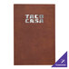 A brown H. Risch, Inc. leather menu board with silver text reading "Taco Casa" on a table.