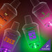 A close-up of a customizable plastic shaker with a pink LED light.