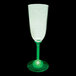 A close-up of a customizable plastic champagne cup with a green LED light on it.