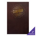 A brown leather H. Risch menu cover with a logo and text on it.