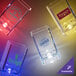 A group of clear plastic square shot cups with blue LED lights.