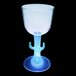 A clear plastic cup with a cactus shaped stem and a blue light at the base.