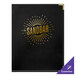 A black H. Risch, Inc. Tuxedo leather menu cover with a gold Sandbar logo on the front.