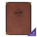 A brown tuxedo leather menu cover with interior pockets.
