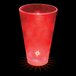 A customizable red plastic shot cup with a red LED light.