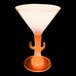 A close up of a 7 oz. plastic martini glass with a cactus-shaped stem with an orange LED light inside.