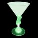 A green plastic martini glass with a guitar shaped stem and a white LED light.