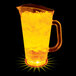 A customizable plastic pitcher with yellow liquid and ice.